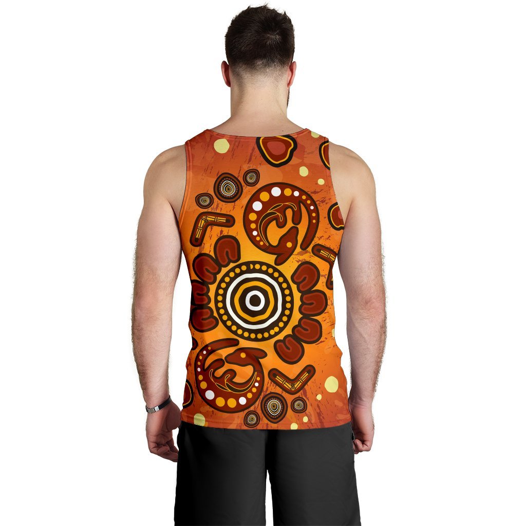 Aboriginal Men's Tank Top - Baby Kangaroo And Dot Painting Patterns - Vibe Hoodie Shop