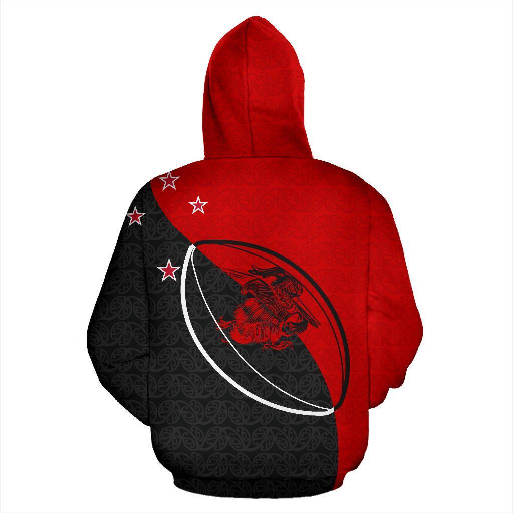 New Zealand Claws On Rugby Ball Hoodie Red - Vibe Hoodie Shop