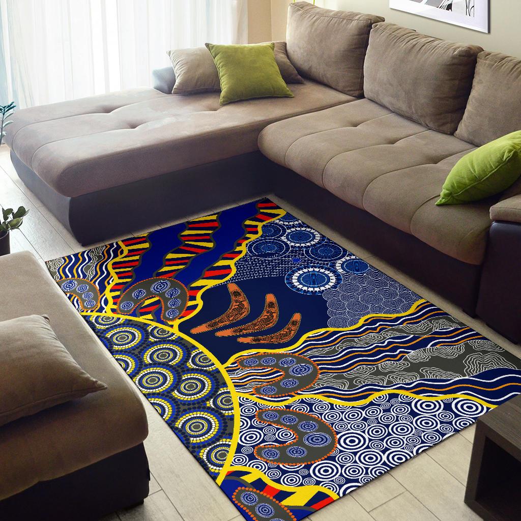 Aboriginal Area Rug, Australian Boomerang Dot Painting Art - Vibe Hoodie Shop