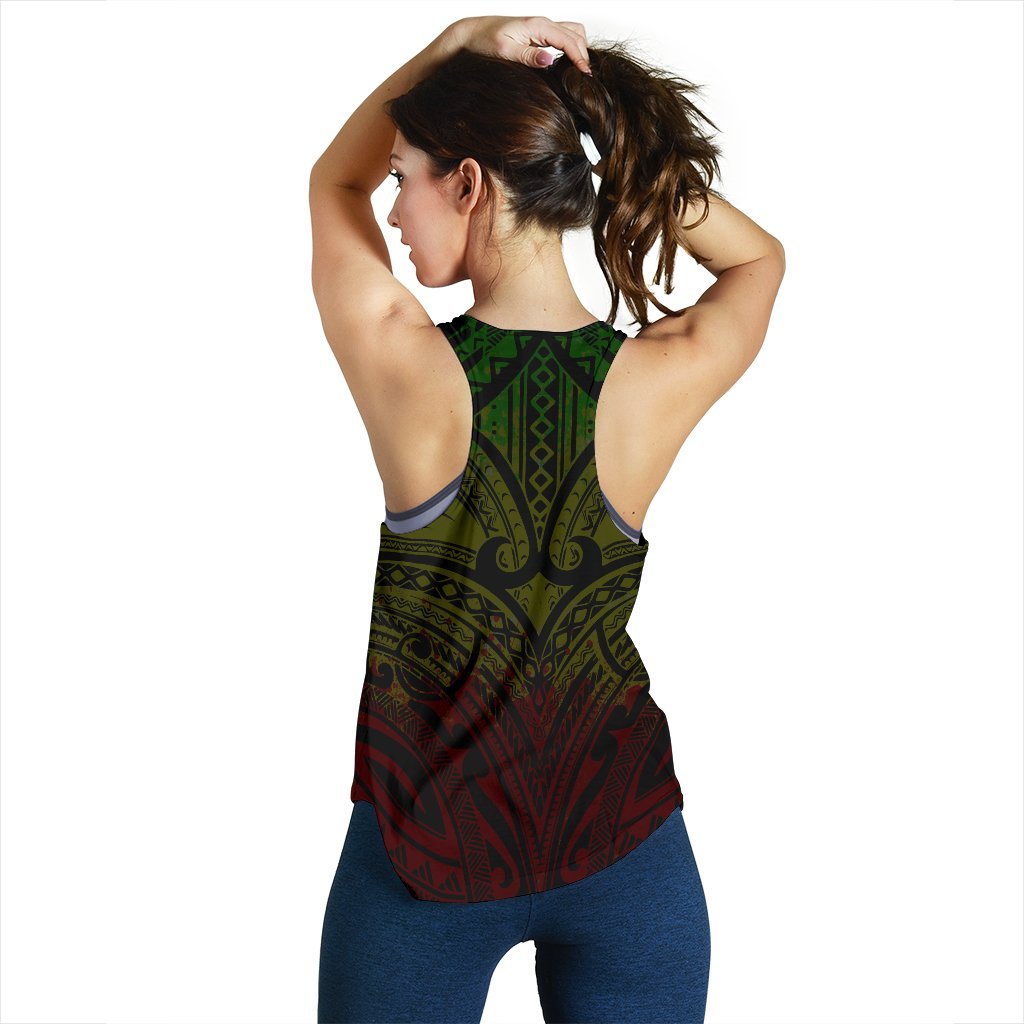 New Zealand Women's Racerback Tank, Maori Polynesian Tattoo Reggage - Vibe Hoodie Shop