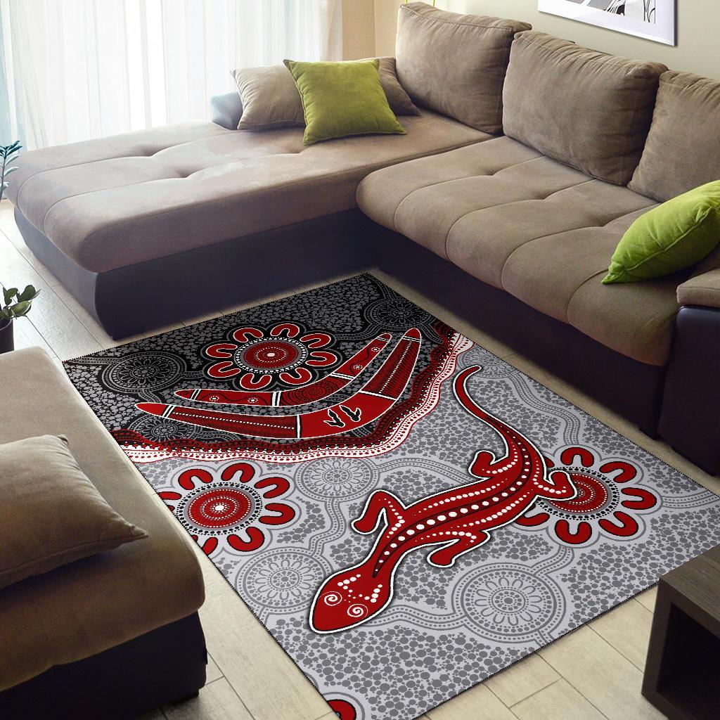 Aboriginal Area Rug - Indigenous Boomerang and Lizard Art - Vibe Hoodie Shop