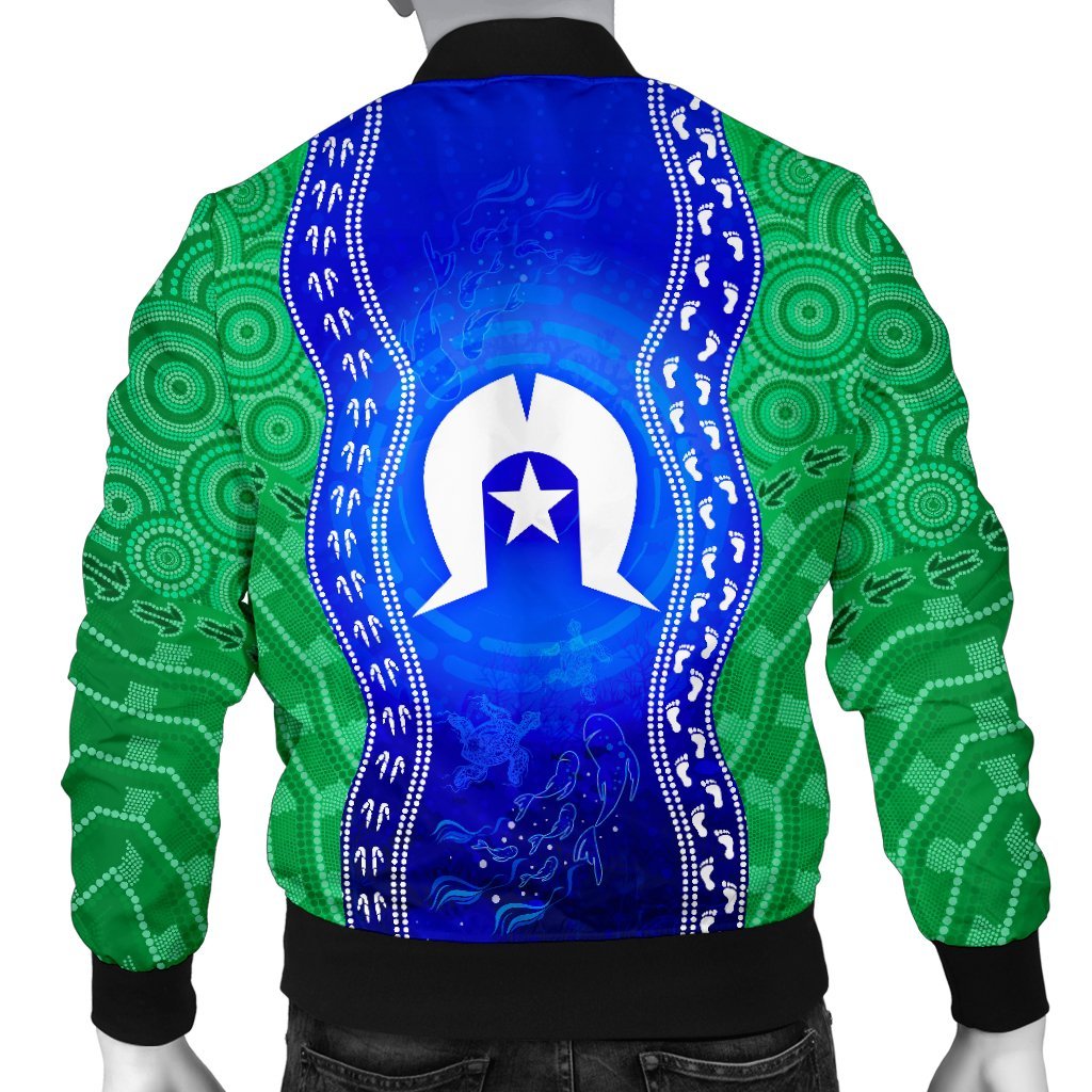 Torres Strait Islanders Men's Bomber Jacket - Torres Symbol With Aboriginal Patterns - Vibe Hoodie Shop