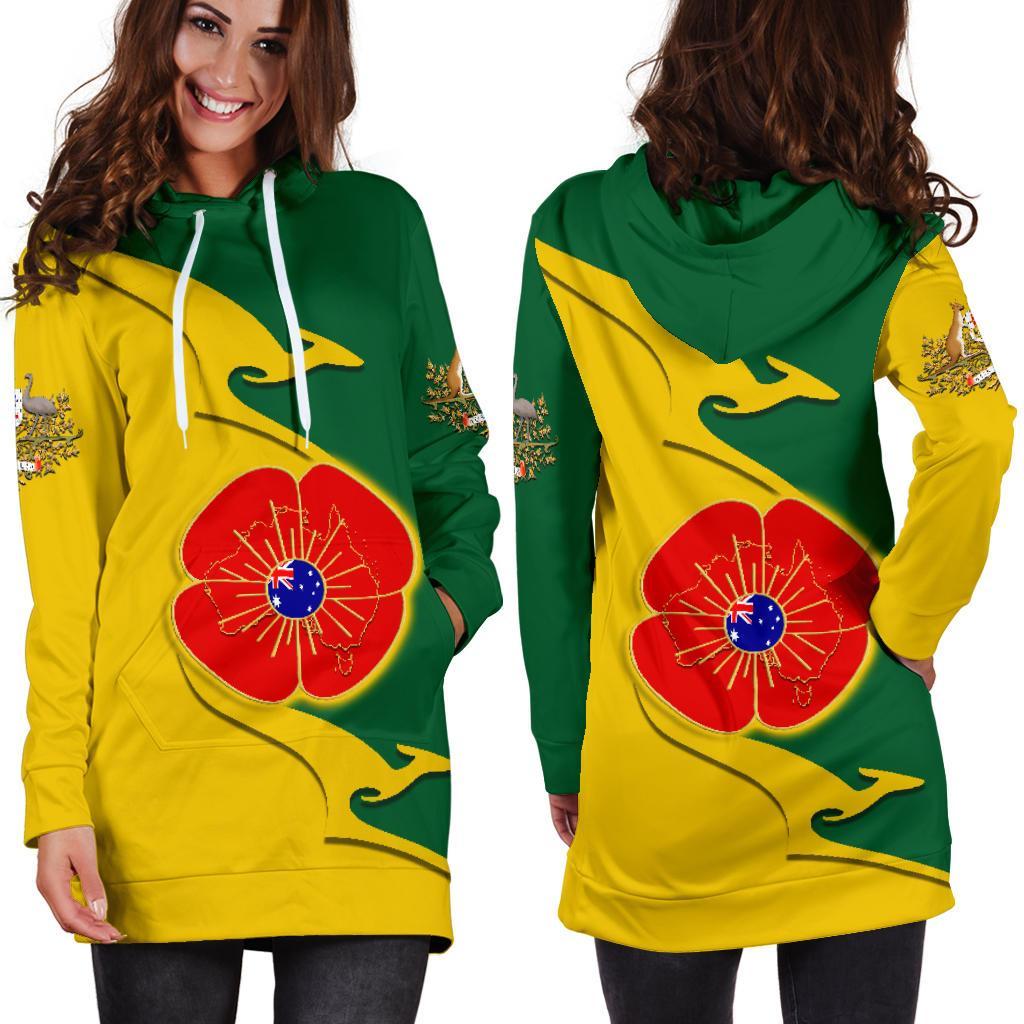 ANZAC Hoodie Dress - Lest We Forget Poppy Map Kangaroo - Vibe Hoodie Shop