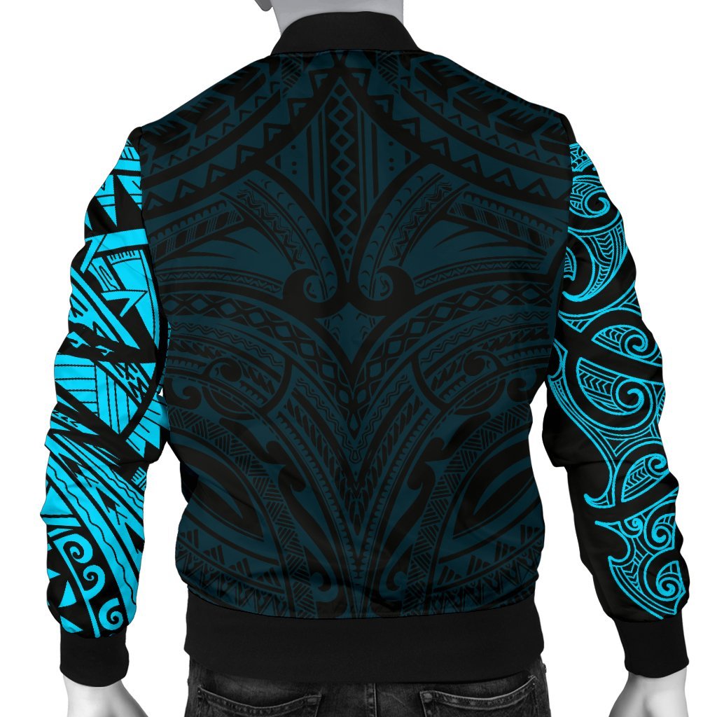 New Zealand Men's Bomber Jacket, Maori Polynesian Tattoo Blue - Vibe Hoodie Shop