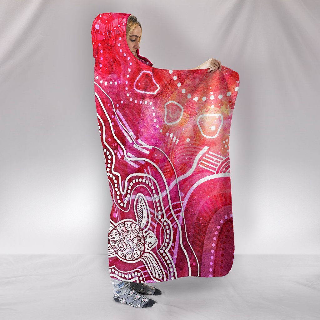 aboriginal-hooded-blanket-sea-turtle-with-indigenous-patterns-pink