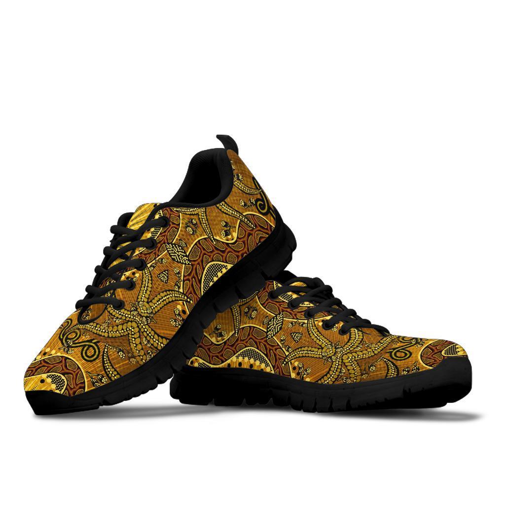 Sneakers - Australian Aboriginal Snake - Rainbow Serpent Black - Vibe Hoodie Shop