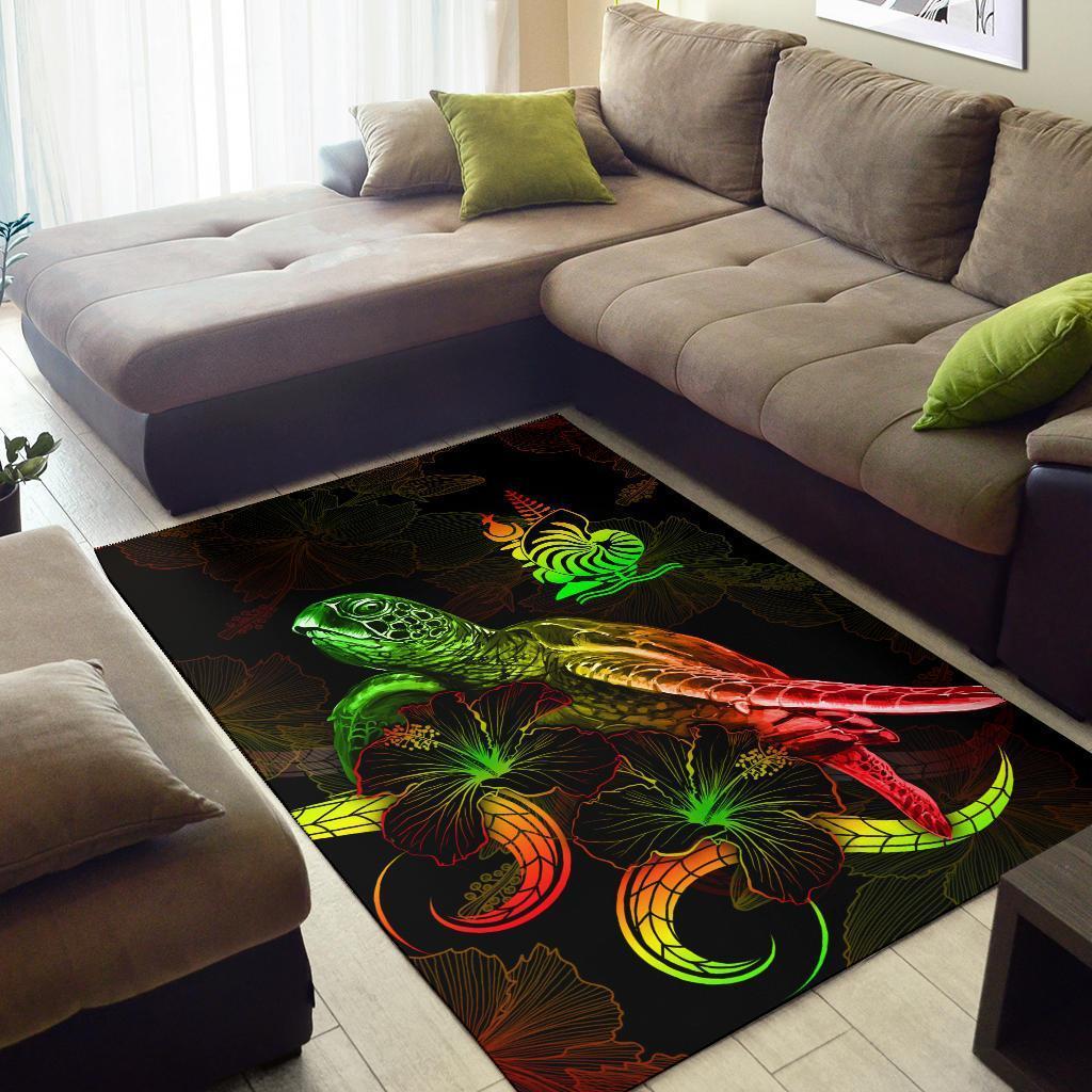 New Caledonia Polynesian Area Rugs - Turtle With Blooming Hibiscus Reggae - Vibe Hoodie Shop