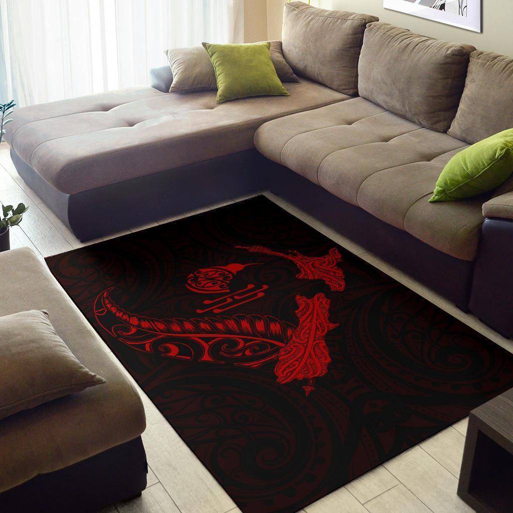 New Zealand Heart Area Rug - Map Kiwi Mix Silver Fern Red - Vibe Hoodie Shop