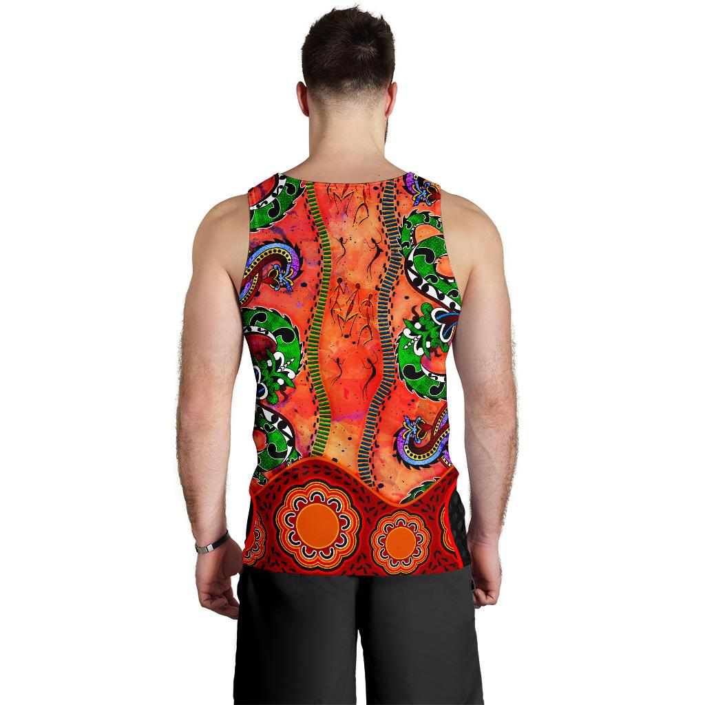 Aboriginal Men's Tank Top - Aussie Indigenous Patterns Orange - Vibe Hoodie Shop