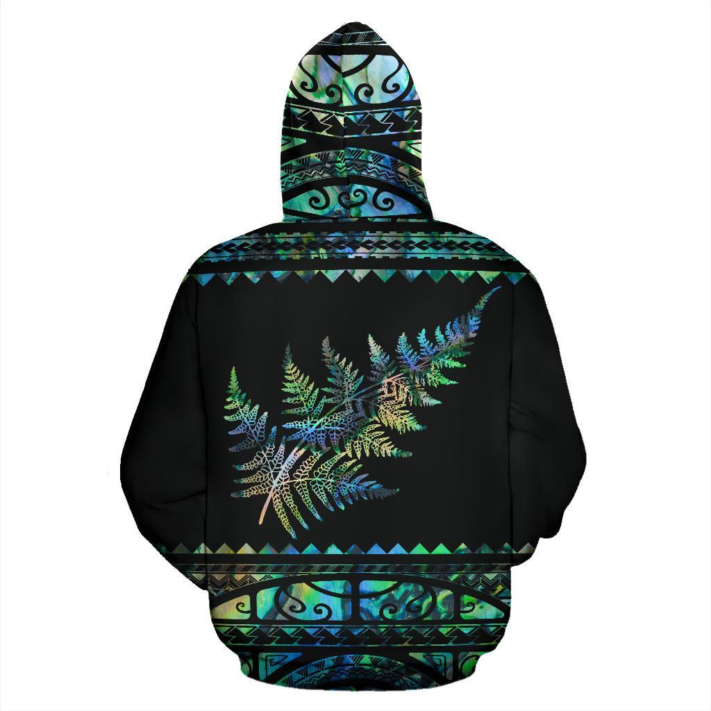 New Zealand Maori Hoodie, Aotearoa Silver Fern Pullover Hoodie - Paua Shell - Vibe Hoodie Shop