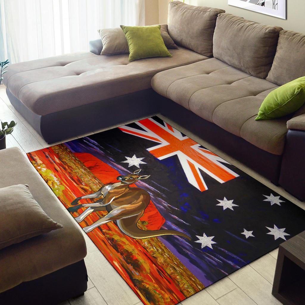 Area Rug - Kangaroo Rug Aus Flag Uluru Landscape Art - Vibe Hoodie Shop