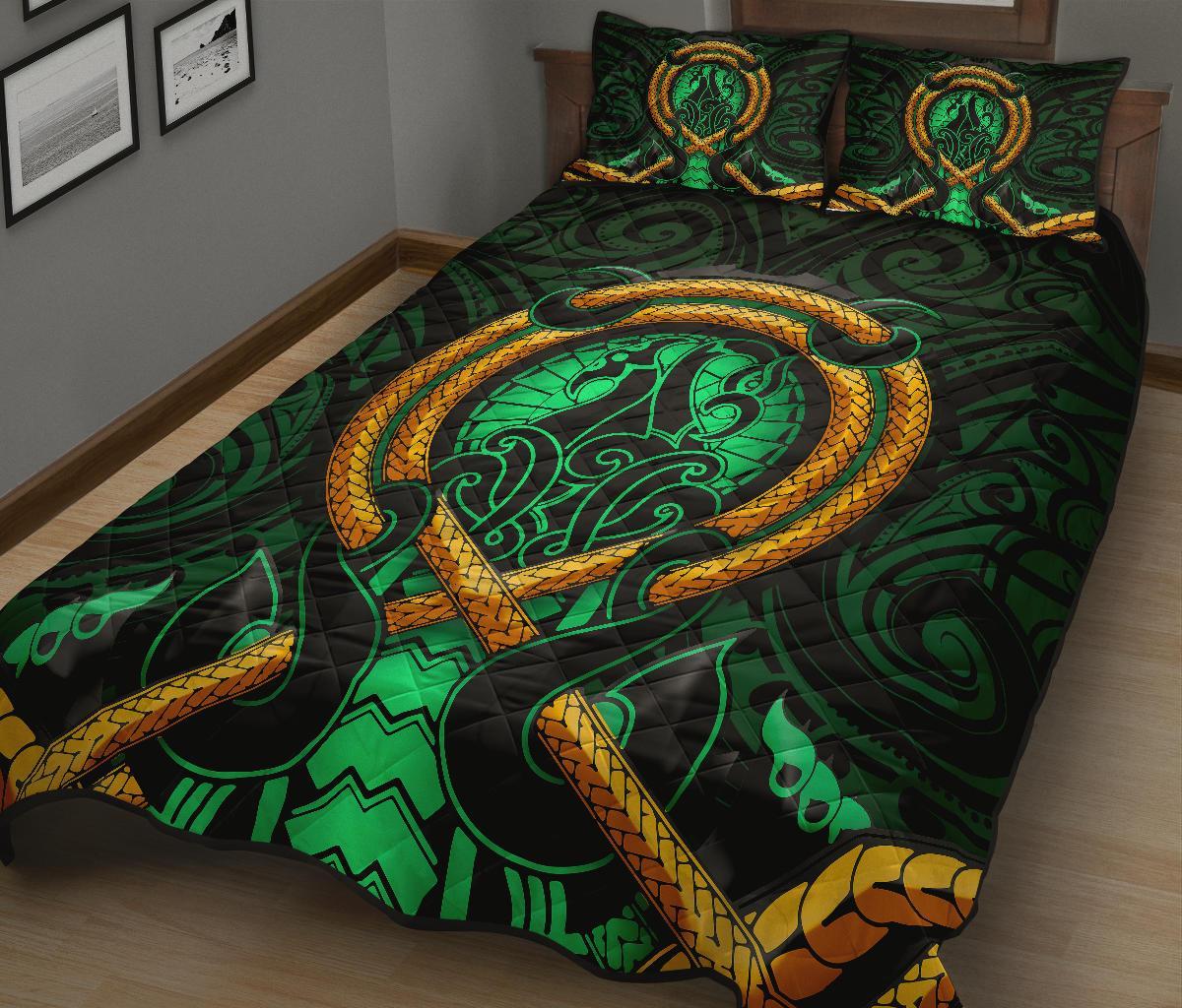 Maori New Zealand Quilt Bed Set Manaia Green Duvet Cover And Pillow Case - Vibe Hoodie Shop