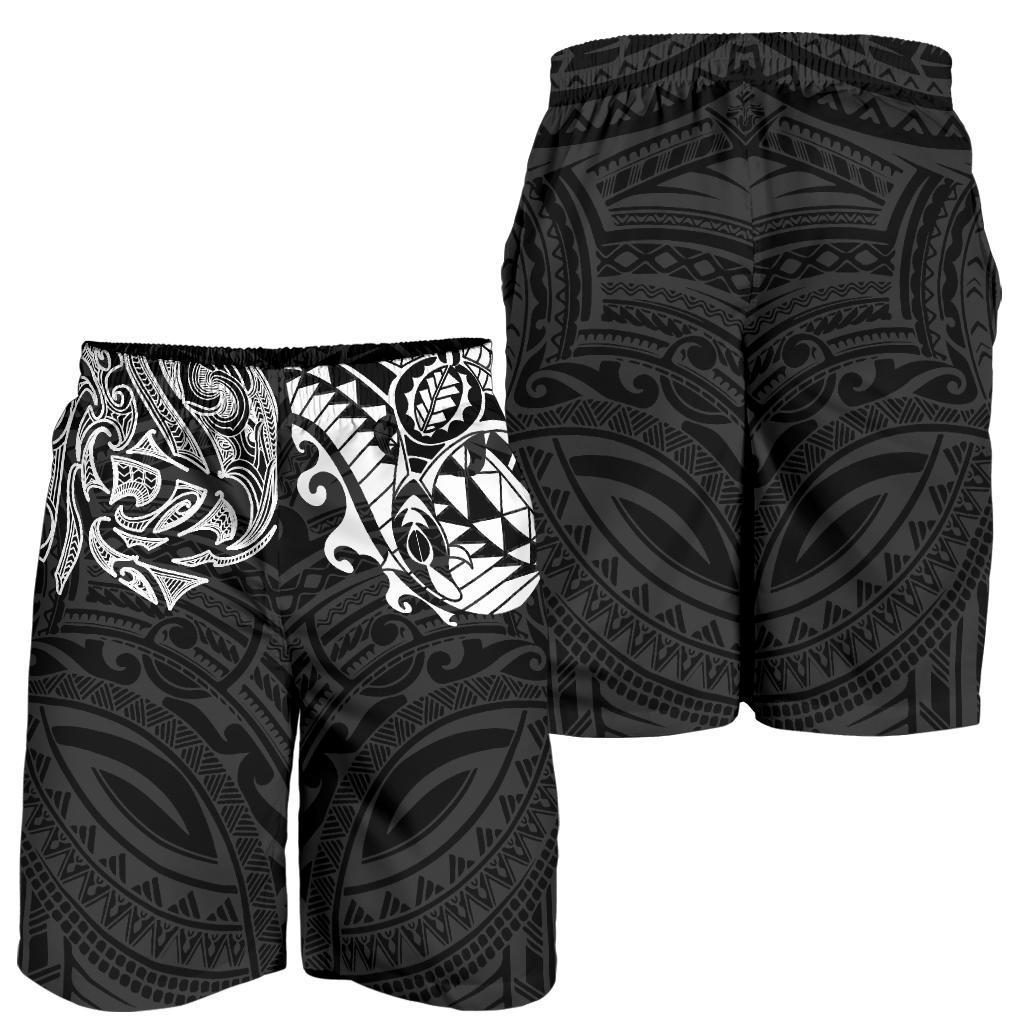 New Zealand All Over Print Men's Shorts, Maori Polynesian Tattoo White - Vibe Hoodie Shop