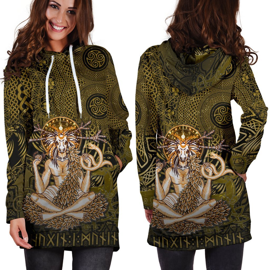 Cernunnos Goddess Women's Hoodie Dress - Celtic God of the Forest - Vibe Hoodie Shop