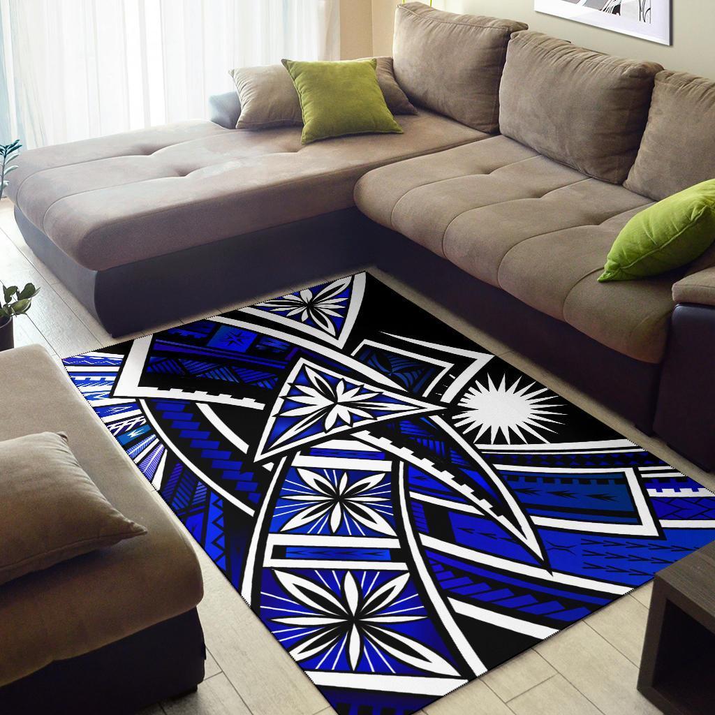 Marshall Islands Area Rug - Tribal Flower Special Pattern Blue Color - Vibe Hoodie Shop