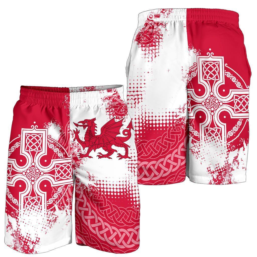 Wales Men's Shorts - Cymru Celtic Cross - Vibe Hoodie Shop