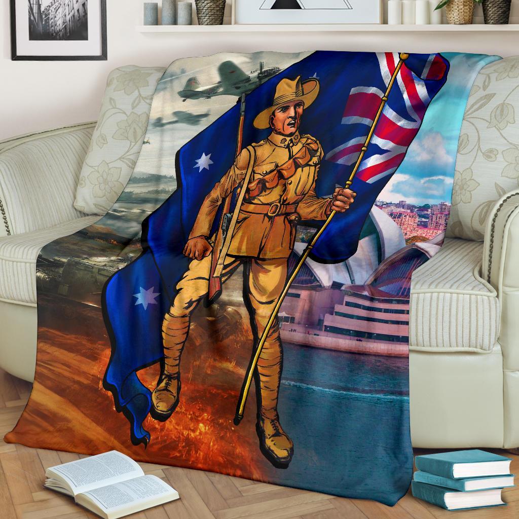 ANZAC Premium Blanket - Australian Soldier - Vibe Hoodie Shop