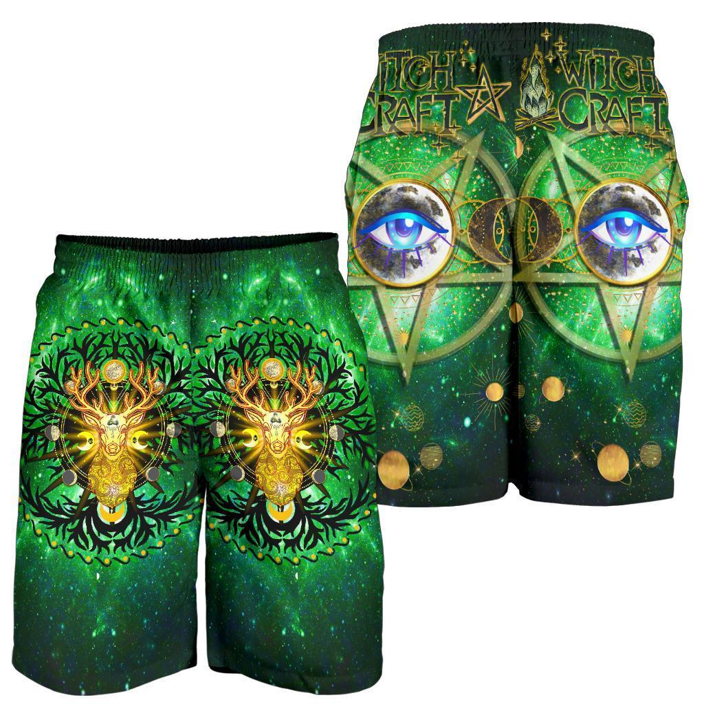 Celtic Pagan Deer All Over Print Men's Shorts - Moon Phases Deer with Tree of Life - Vibe Hoodie Shop