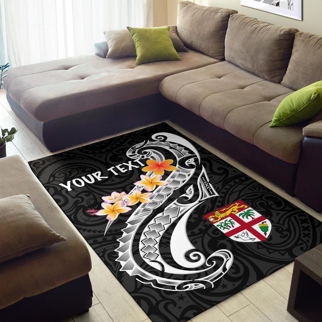 Fiji Custom Personalised Area Rug - Fiji Seal Polynesian Patterns Plumeria (Black) - Vibe Hoodie Shop