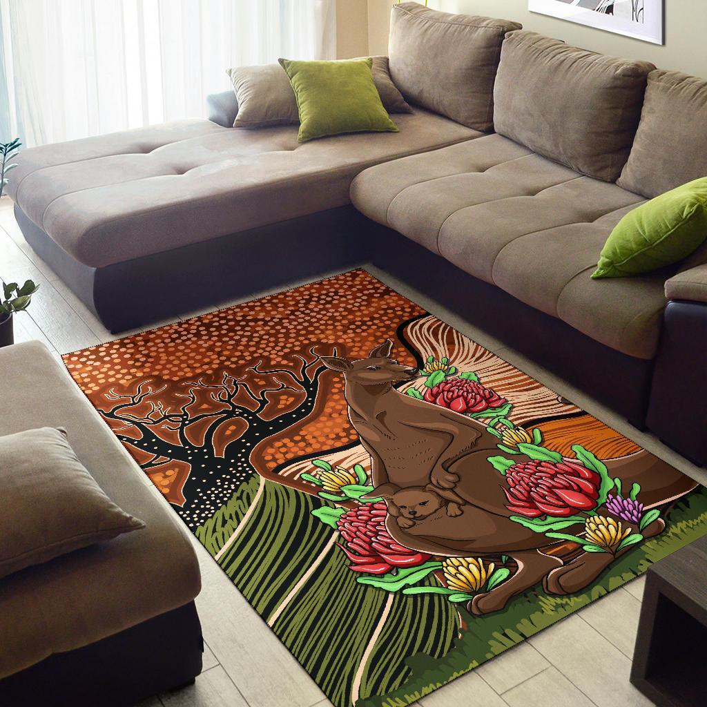 Aboriginal Area Rug - Kangaroo With Indigenous Tree - Vibe Hoodie Shop