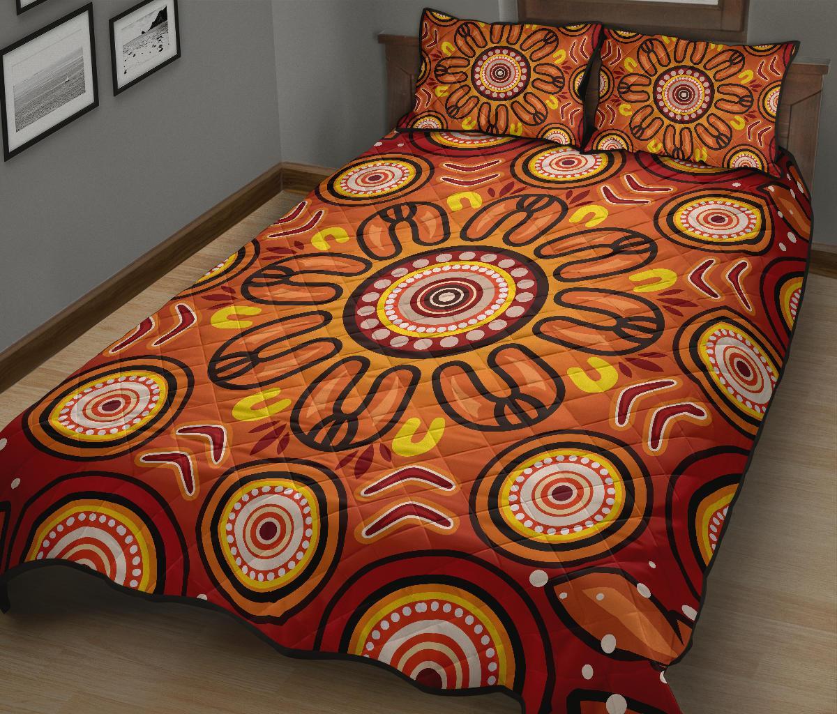 Aboriginal Quilt Bed Set - Circle Flowers Patterns VER01 - Vibe Hoodie Shop