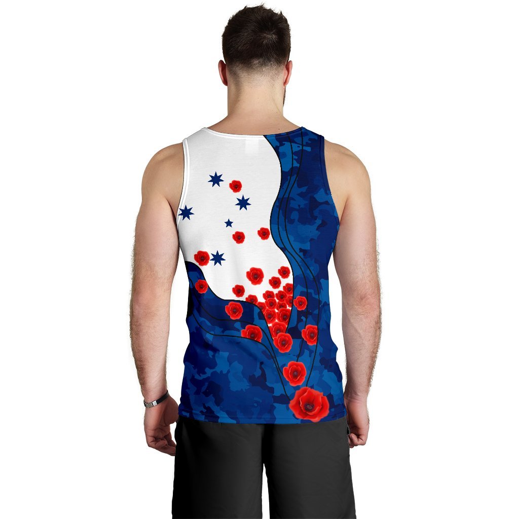 ANZAC Lest We Forget Men's Tank Top - Australian Flag Blue - - Vibe Hoodie Shop