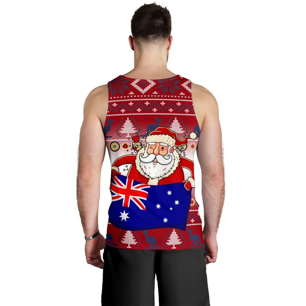 Christmas Personalised Men's Tank Top - Australia Santa Claus Hold The Flag (Red) - Vibe Hoodie Shop