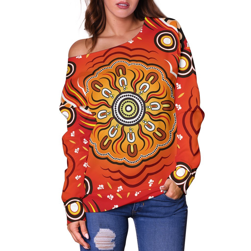 Aboriginal Women's Off Shoulder Sweater - Indigenous Art Patterns Ver01 - Vibe Hoodie Shop