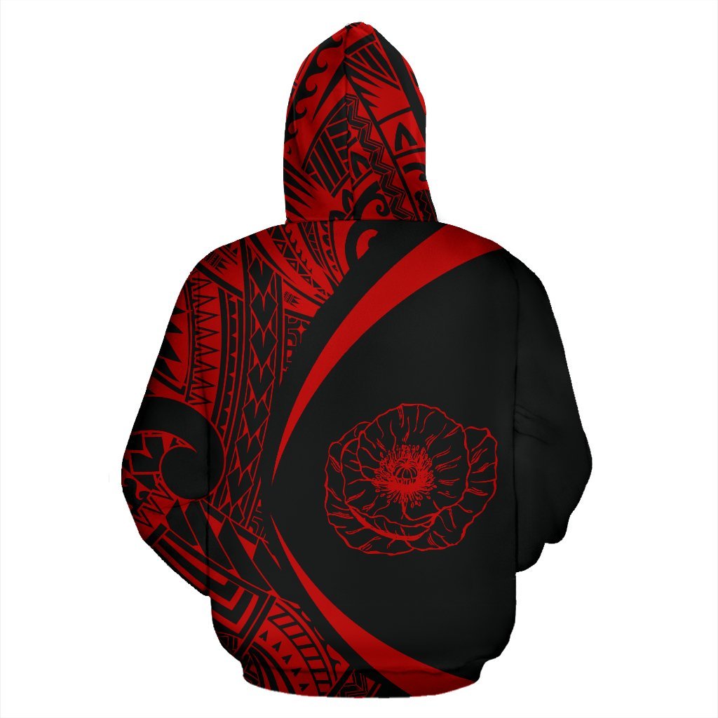 New Zealand Lest We Forget Maori Hoodie Circle Style - Red - Vibe Hoodie Shop