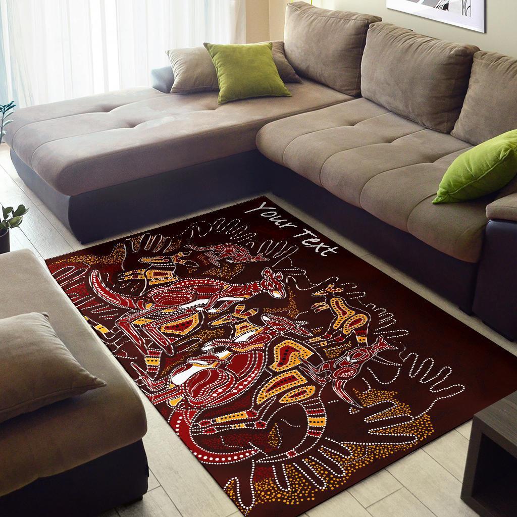 Custom Aboriginal Area Rug - Kangaroo family with Hand Art - Vibe Hoodie Shop