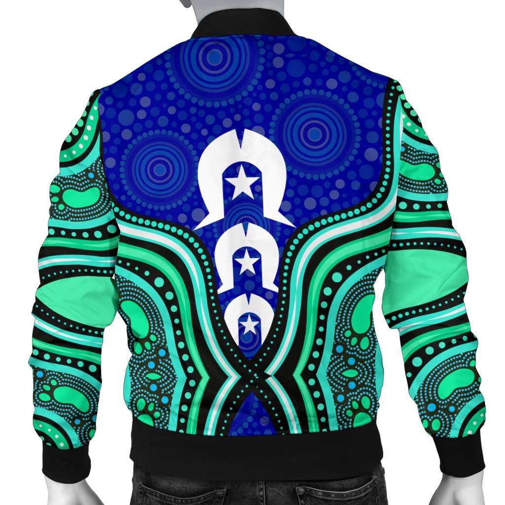 Torres Strait Men's Bomber Jacket - Torres Strait Symbol And Aboriginal Patterns - Vibe Hoodie Shop