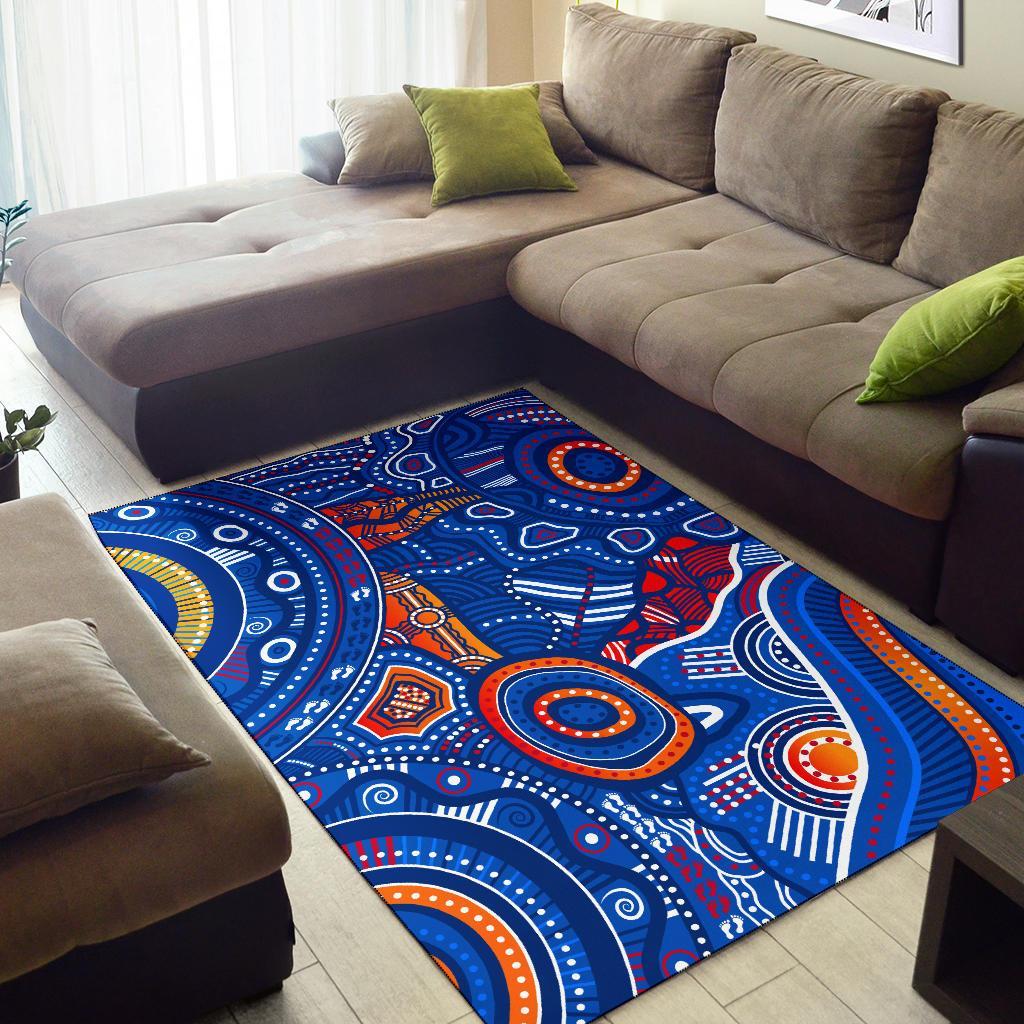 Aboriginal Area Rug - Indigenous Footprint Patterns Blue Color - Vibe Hoodie Shop