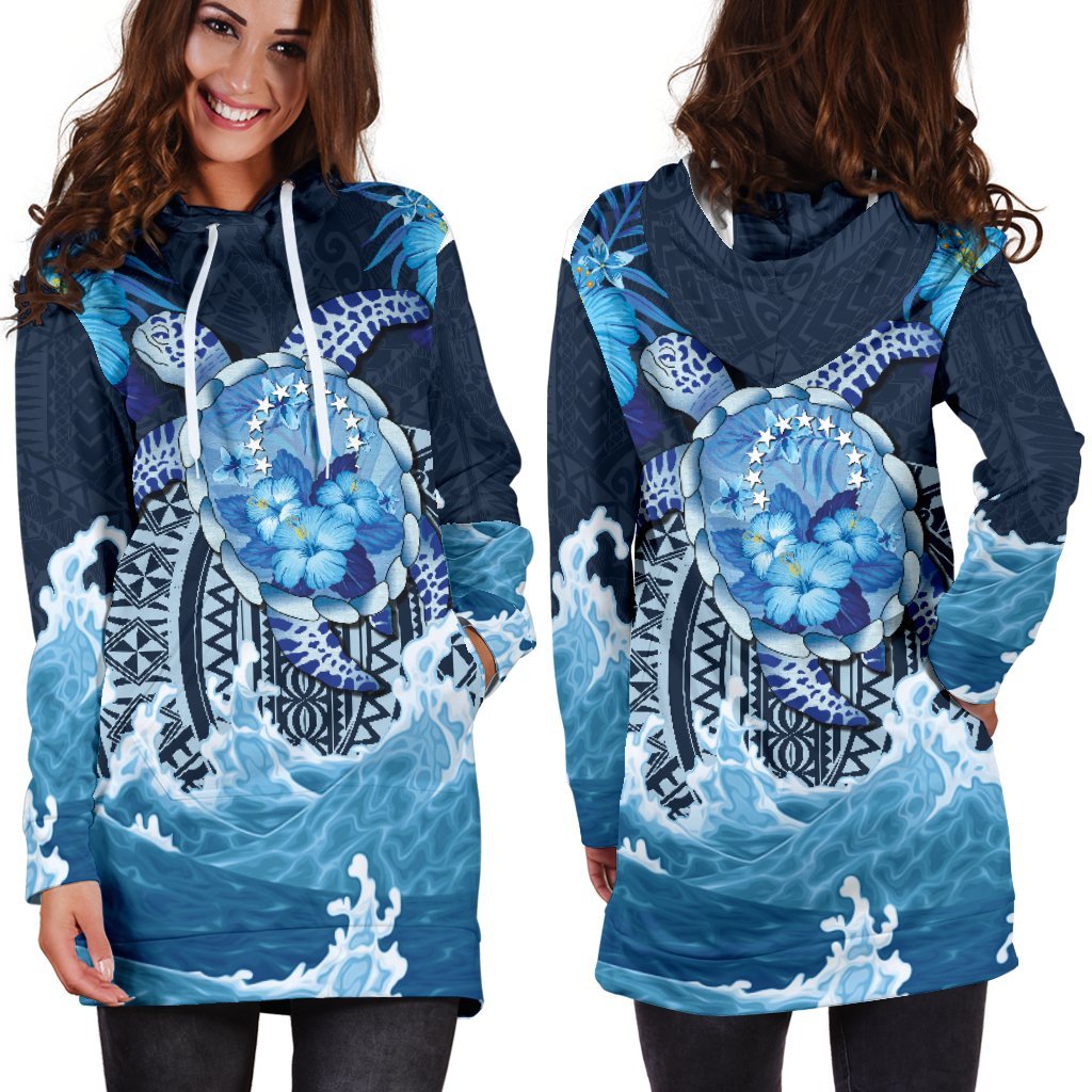 Cook Islands Polynesian Sea Turtle Hibiscus Hoodie Dress - Vibe Hoodie Shop