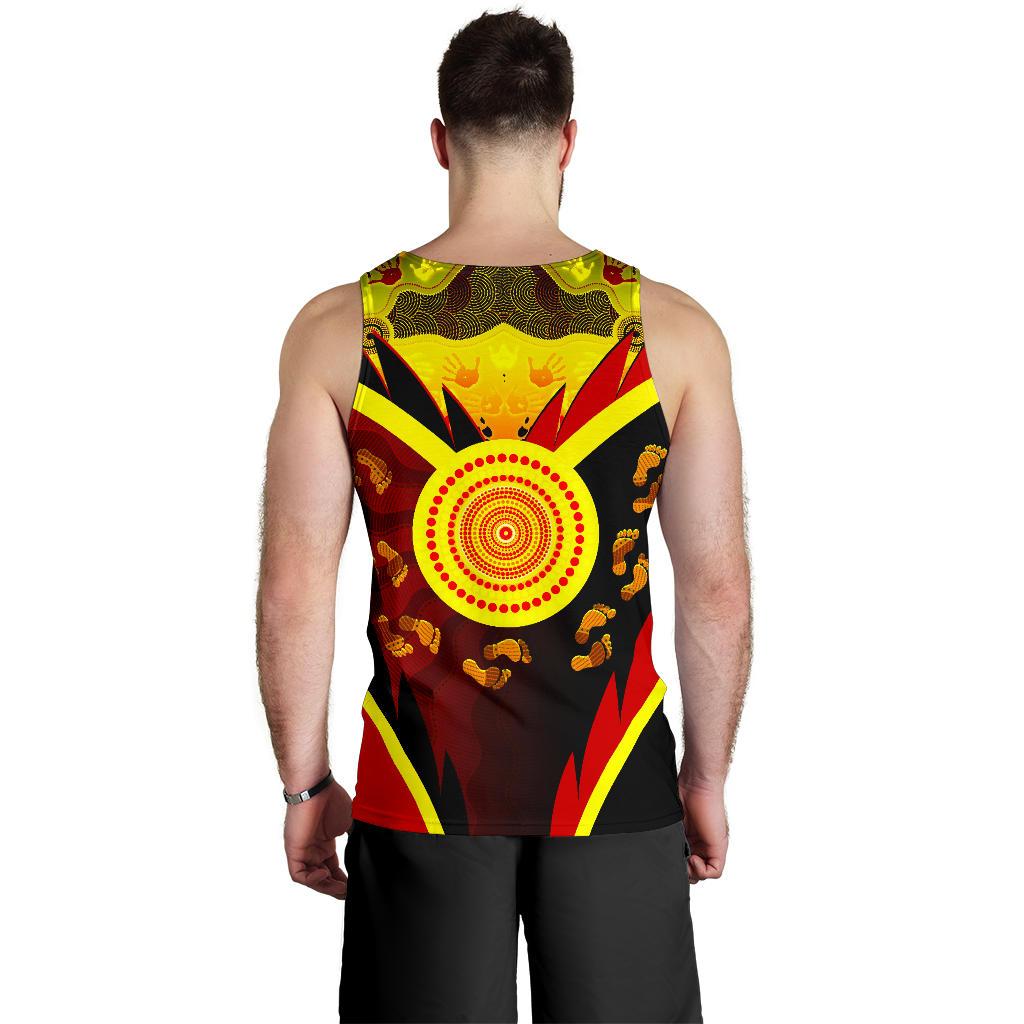 Aboriginal Men's Tank Top - Indigenous Flag With Footprint Hand Art - Vibe Hoodie Shop