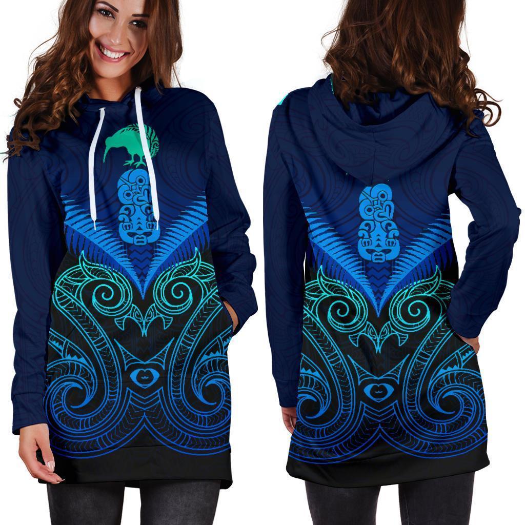 Maori Manaia New Zealand Hoodie Dress Blue - Vibe Hoodie Shop