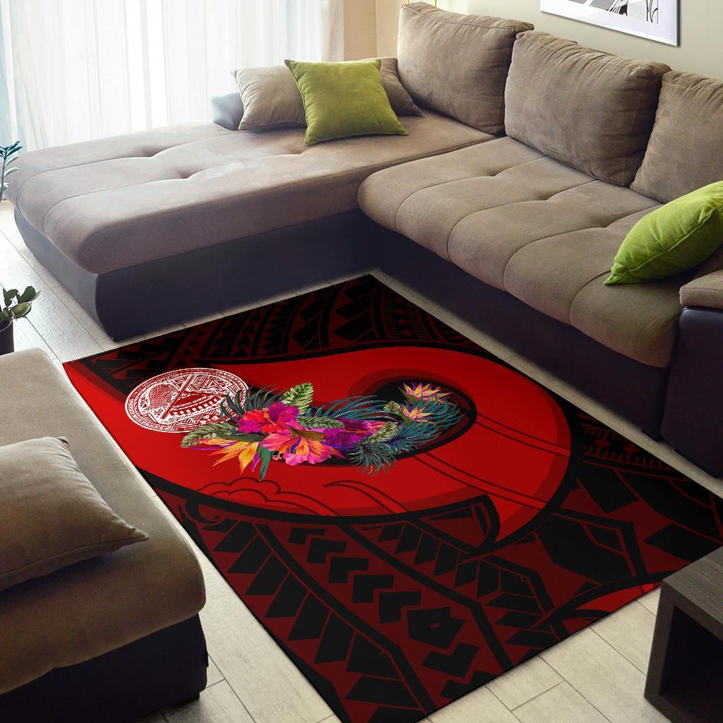 American Samoa Area Rug - Polynesian Hook And Hibiscus (Red) - Vibe Hoodie Shop