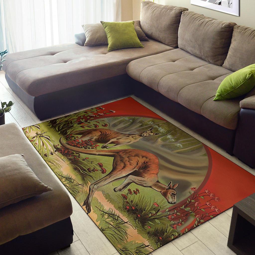 Area Rug - Kangaroo Rug In Forest Landscape Art - Vibe Hoodie Shop