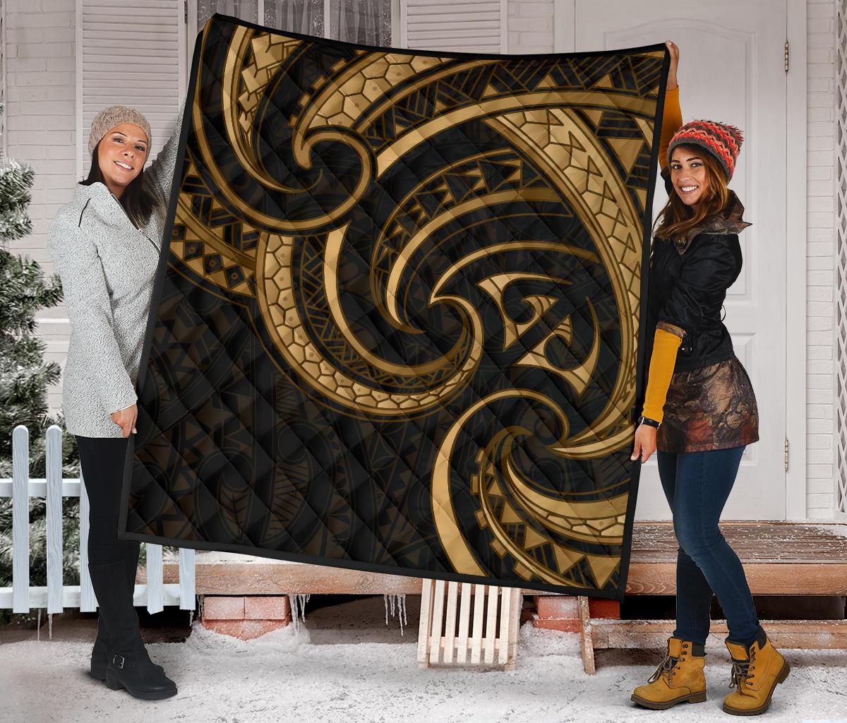 New Zealand Maori Mangopare Premium Quilt Polynesian - Gold - Vibe Hoodie Shop