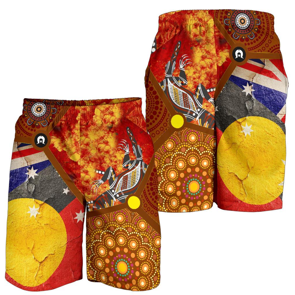 Shorts - Aboriginal Dot Painting and Flags, Crocodile - Vibe Hoodie Shop