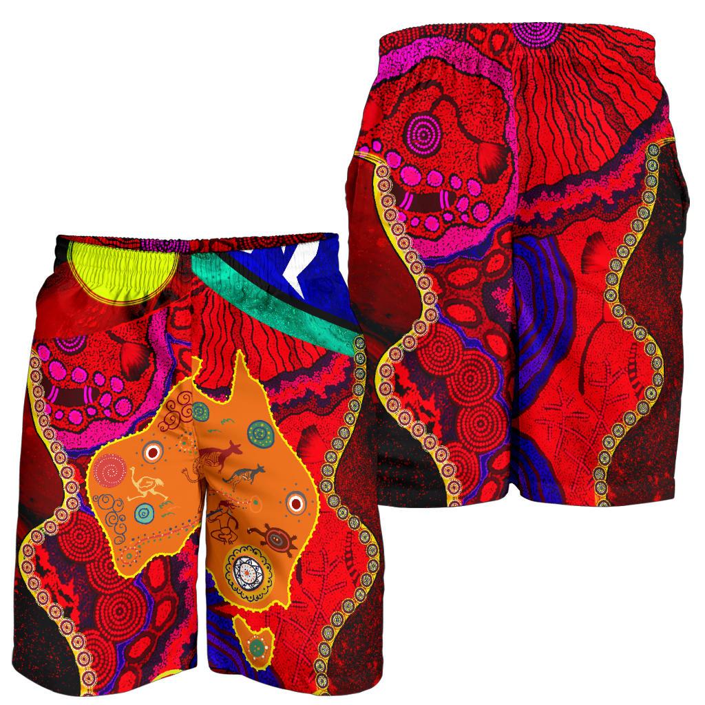 Aboriginal Men's Shorts, Aboriginal Red Pattern NAIDOC Week - Vibe Hoodie Shop