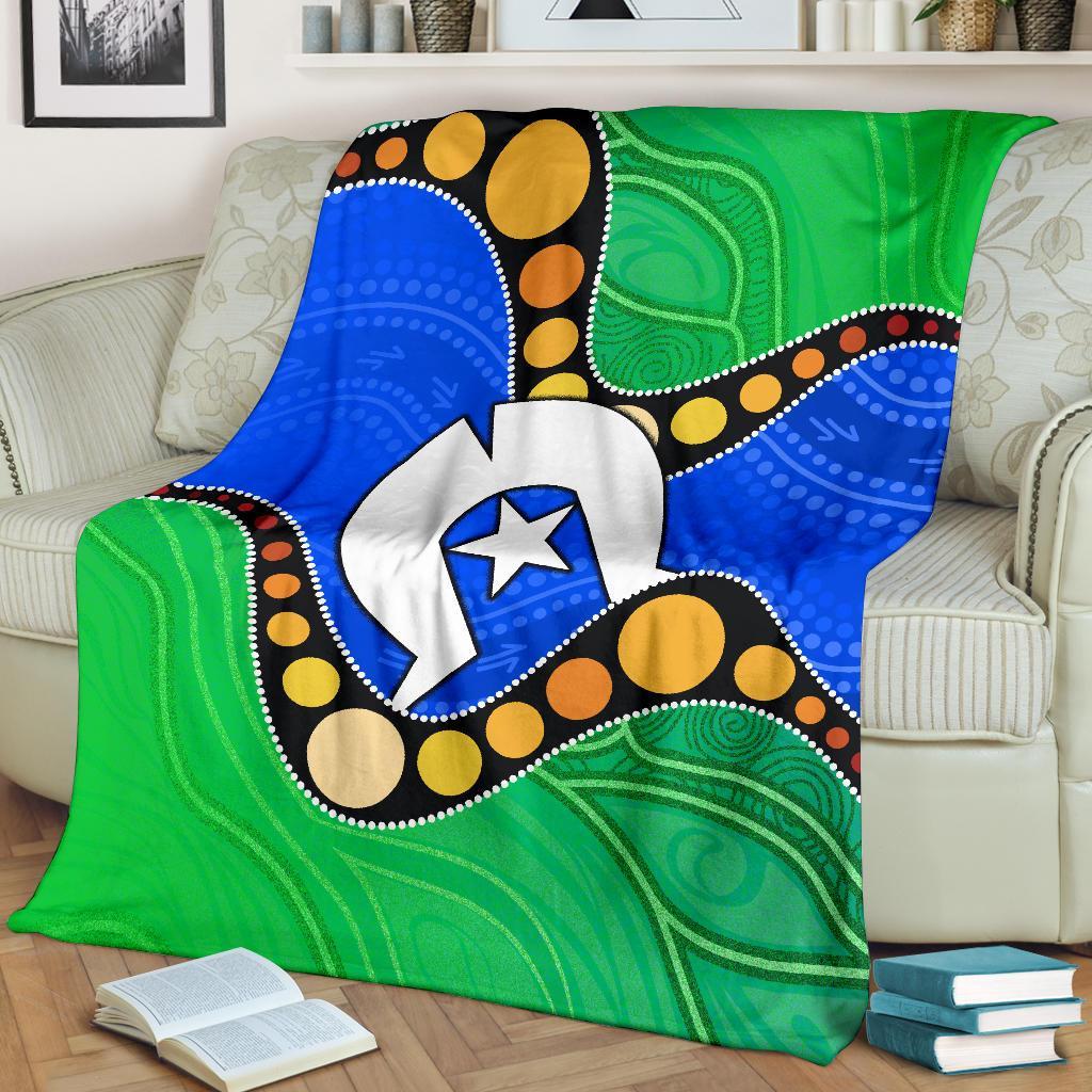 Torres Strait Islands Premium Blanket - Flag with Aboriginal Patterns - Vibe Hoodie Shop