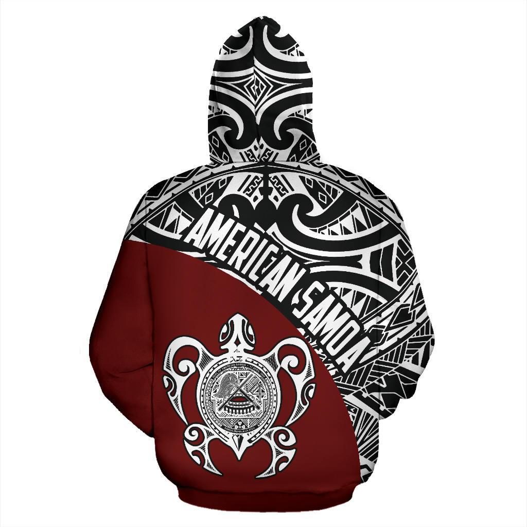 American Samoa Hoodie Turtle With Coat Of Arms - Wave Style (Red) (Zip) - Vibe Hoodie Shop