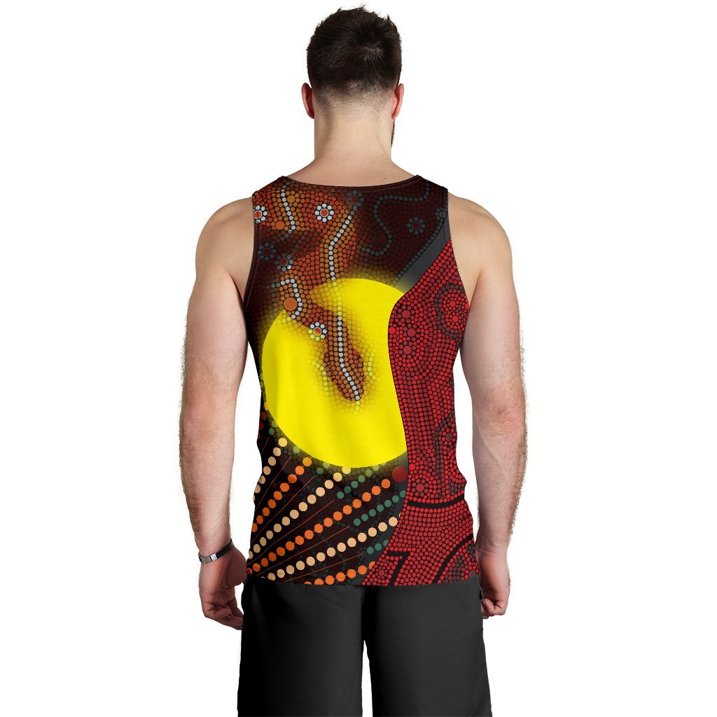 Aboriginal Men's Tank Top - Indigenous Snake Sun Dot Painting - Vibe Hoodie Shop