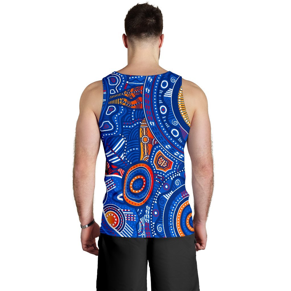 Aboriginal Men's Tank Top - Indigenous Footprint Patterns Blue Color - Vibe Hoodie Shop