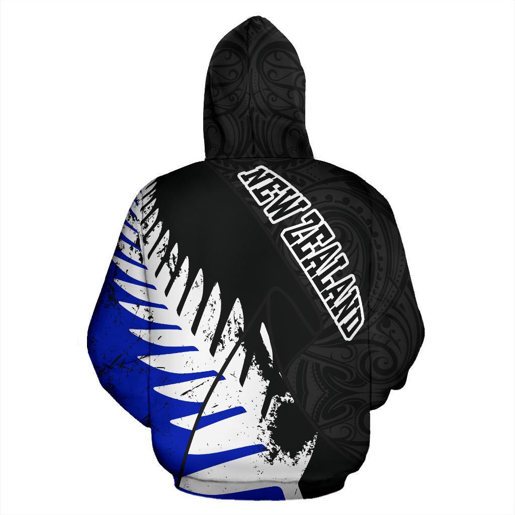 New Zealand Maori Zip Hoodie, Silver Fern Flag Full Zip Hoodie - Vibe Hoodie Shop