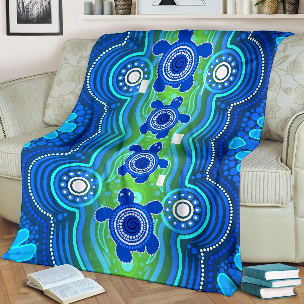 Aboriginal Premium Blanket - Aboriginal Turtle Family - Vibe Hoodie Shop