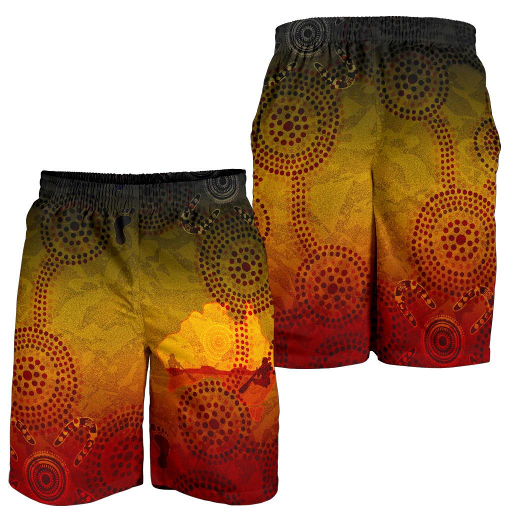 Aboriginal Men's Shorts, Australian Map with Indigenous Color - Vibe Hoodie Shop