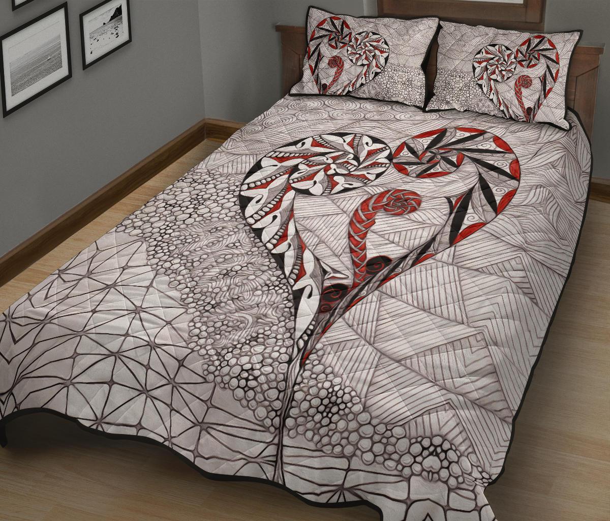 New Zealand Quilt Bed Set, Koru Aroha Maori Quilt And Pillow Cover - Vibe Hoodie Shop