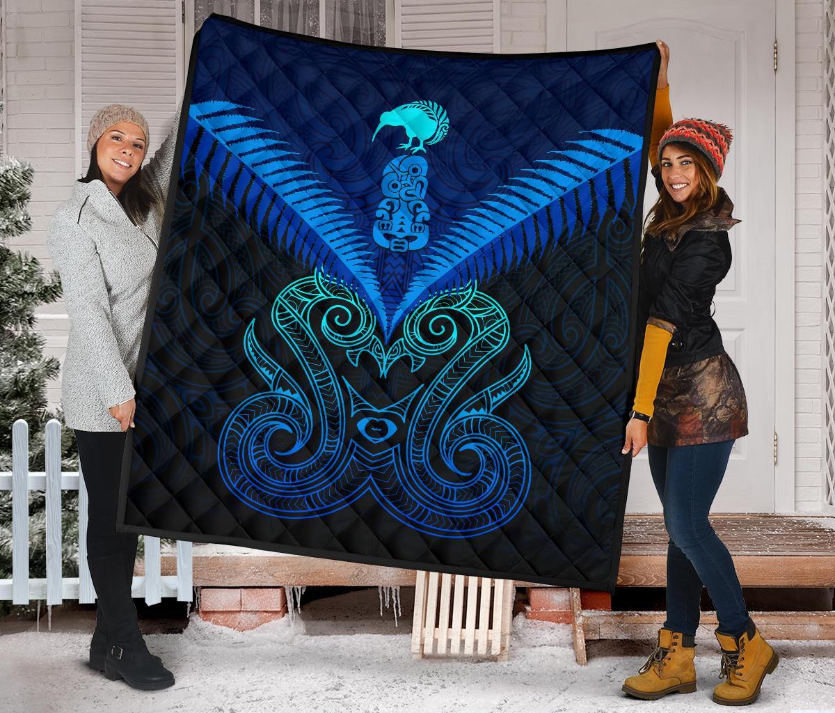 Maori Manaia New Zealand Premium Quilt Blue - Vibe Hoodie Shop