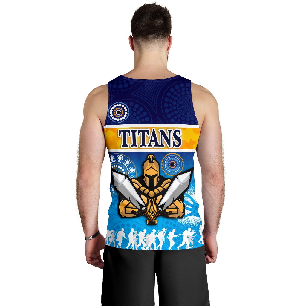 Gold Coast Men Tank Top Titans Gladiator ANZAC Day 2021 Version - Indigenous - Vibe Hoodie Shop